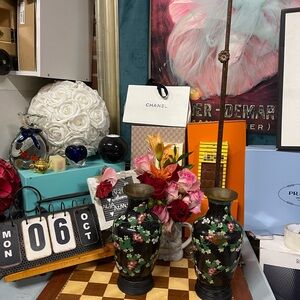 Antique Chinese cloisonne vase vtg pair